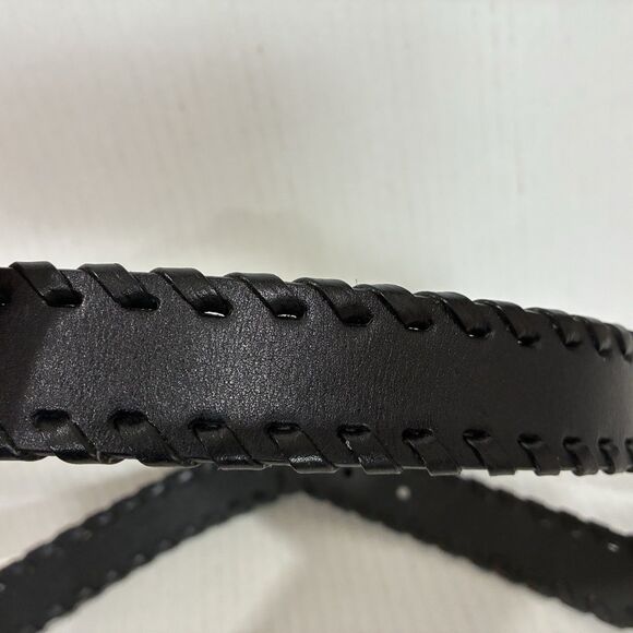 Vtg. Lauren Ralph Lauren Black Leather Belt Brass Buckle Whipstitched Women’s L main image 6